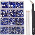 NCB 8000pcs Non Hotfix Rhinestones 10 Sizes Flatback Crystal Glass Rhinestones with Tweezers and Picking Pen for Nail Art Clothes Bags Phone Decorations Crafts DIY (006 Sapphire Mix SS3-SS30)