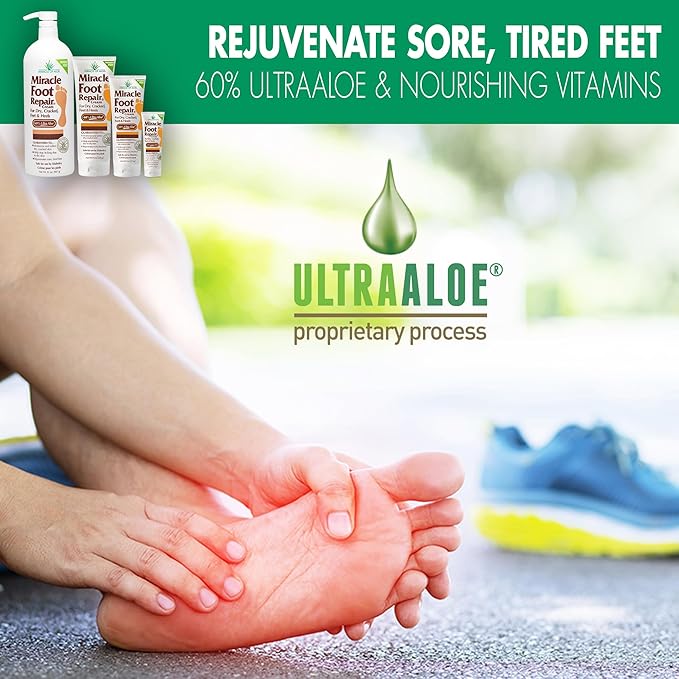 Miracle Foot Repair Cream (32 oz) Repairs Dry Cracked Heels and Feet, 60% Pure UltraAloe Moisturizes, Softens, and Repairs