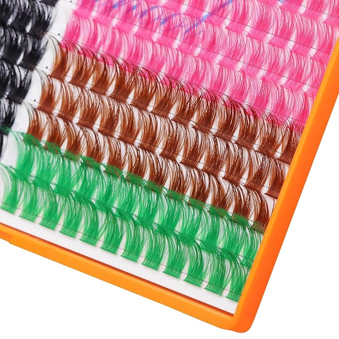 28Rows,wholesale Pack Mixed Black and Colorful Wide Stem Cluster Eyelashes Kit 2 in 1 Bond&Seal+ 1pcs Tweezer Grafting D Curl Individual False Eyelashes Home DIY Eye Lash(Color-C10-12-14-16-18MM MIX)