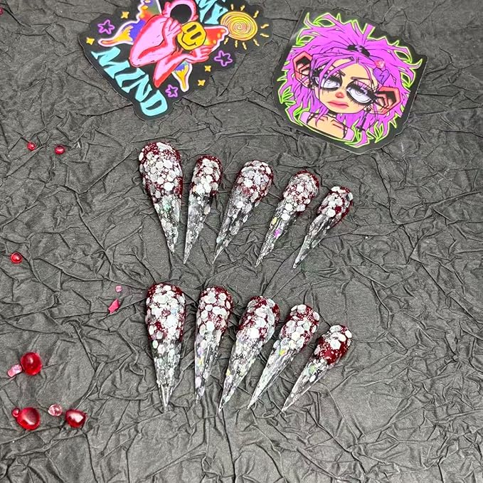 10Pcs(1Pack) Handmade Press On Nails 3D Flower Nails Cute Catoon Bubble Nails for Women Party Holiday Daily Wear Size M