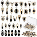 Leelosp 24 Pieces 3D Nail Charms Gold Luxury Black Rhinestones Nail Charms for Acrylic Nails Black Zircon Jewels Crystals Rhinestones with Storage Box for DIY Craft Art