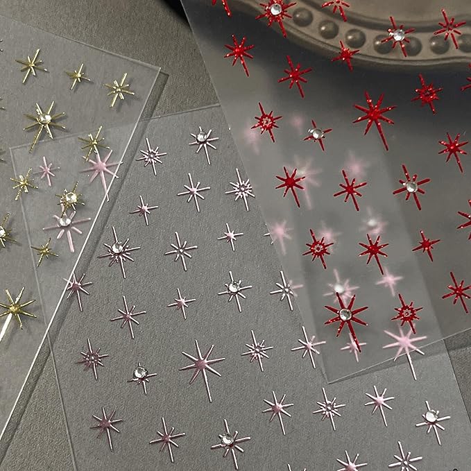 Shiny Star Nail Stickers for Nail Art 3D Glitter Colorful Star Luxury Rhinestones Nail Design Stickers Starlight Nail Decals Nails Supply Manicure Sliders for Nails Decoration 6 Sheets