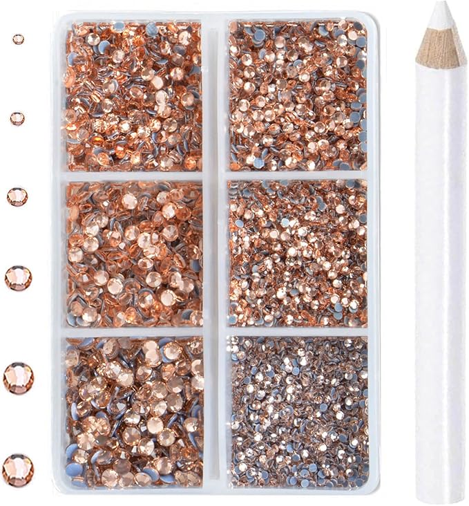 8000pcs Hotfix Rhinestones Flatback,Rhinestones for Crafts Clothes Mixed 6 Sizes, Hotfix Crystals with Wax Pencil Kit, SS3-SS12,Lt.Peach