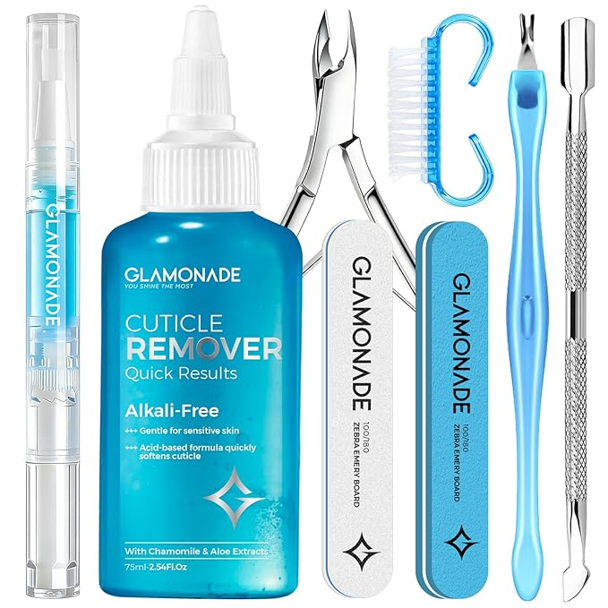 Complete Cuticle Remover Kit – Fast & Gentle Professional Cuticle Care Set w/Remover Gel & Oil Pen, Cuticle Nipper, 2 Pushers, Nail Brush, File & Buffer for Manicure Pedicure, DIY