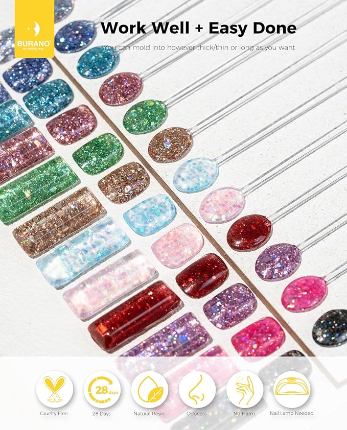BURANO Poly Nail Gel Set, 12 Colors Nail Poly Nails Extension Gel Kit for Beginner Professional Salon Using Home DIY 15g (kit02, 15g)