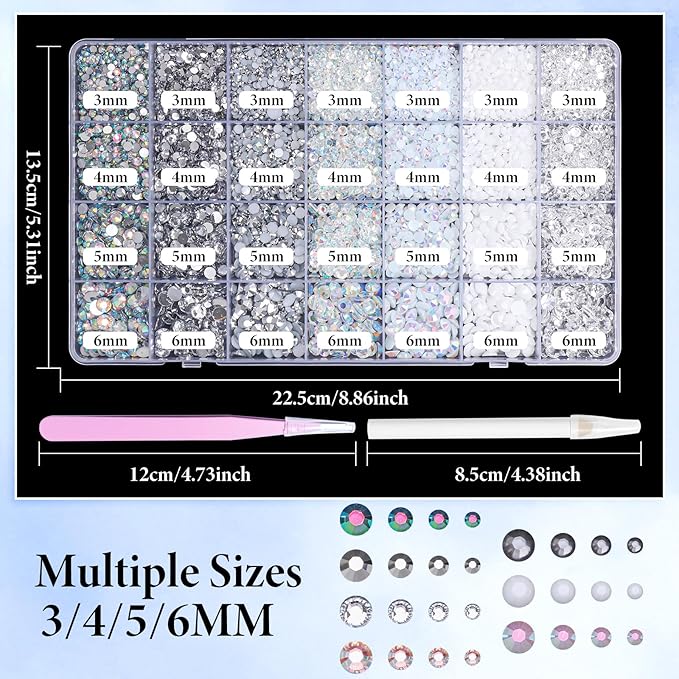 22300Pcs Silver White Rhinestones for Bedazzling, Mix Sizes Jelly Bedazzling Resin Gems, White Gems Bedazzling Kit for Crafting, Flatback Rhinestones for Nails Face Makeup Crafts Tumblers
