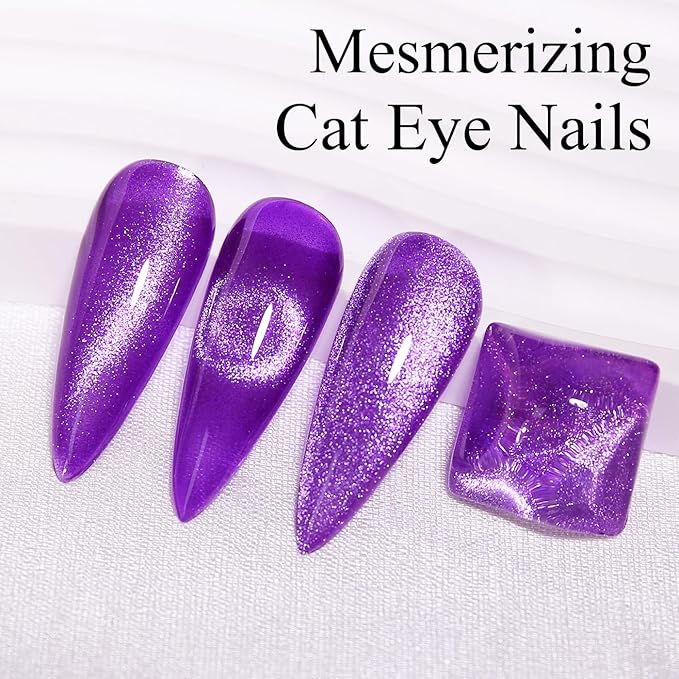 Imtiti Cat Eye Gel Nail Polish, 15ML Purple Holographic Glitter, Magnet UV LED Magnetic Gel Nail Polish Crystal Galaxy Sparkly Home DIY Manicure Nail Salon Kit