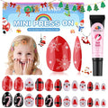24Pcs Christmas Press on Nails, Fake Nails Full Cover Cute False Nails with Classic Christmas Designs Red Glossy Stick on Nails for Girls Kids with Nail Glue