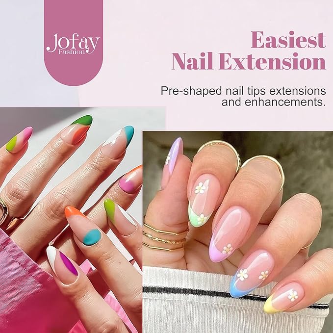 Gel Nail Kit 1008Pcs Easy Nail Extension Set Matte Short Almond Shape Nail Tips,12 Size Full Cover False Nails with Solid Nail Glue, Portable LED Nail Lamp, Nail Prep Dehydrate Nail Art Tools