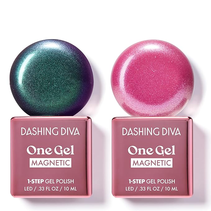 Dashing Diva One Gel Magnetic Polish Duo - Watermelon - Red & Green - Rouge & Villainous - 3-in-1 Base Coat, Nail Color & Top Coat - Magnetic Gel Nail Polish Set