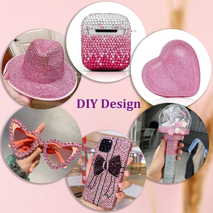 25000Pcs Resin Rhinestones with Tweezers for Crafting, Dark Pink 2-6mm Mixed Sizes Bedazzling Crystal with 3Pcs 10ml B7000 Jewelry Glue for DIY Crafts Clothing Tumblers Shoes Fabric Nail Art
