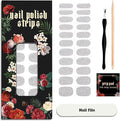 Nail Polish Strips (No UV Lamp Needed) - 22 Pcs Salon Quality Gel Nail Stickers - Long Lasting Wraps (Lightning Storm Silver Glitter)