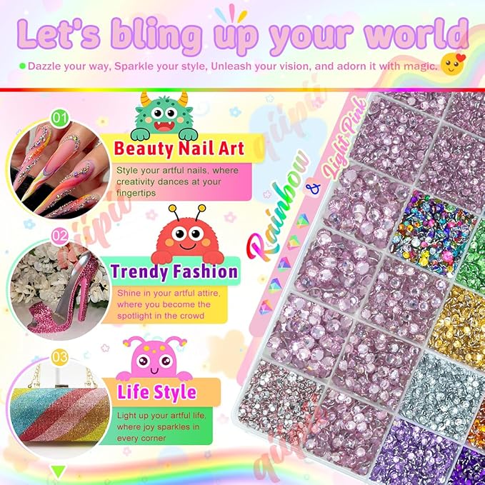 28 Grids Light Pink 2mm-6mm Resin Rhinestones w B7000 Glue for Bedazzling Crafting Colorful Flatback Stones Diamonds Crystals Gems Bedazzler Kit for Nails Face Eyes Makeup Tumblers DIY Crafts