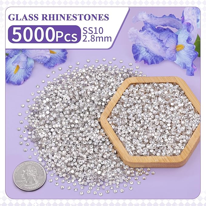 5000PCS SS10/2.8mm Crystal Rhinestones (Clear) with 2Pcs 10ml B7000 Jewelry Glue, Bedazzling Flatback Glass Rhinestones for Crafting Decor, Gems Diomand Charms for Tumbler Shoes Clothing Mugs Nail Art