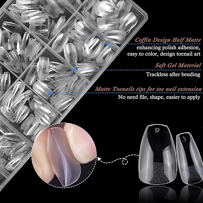 AddFavor 600pcs Short Coffin Nail Tips, Clear Soft Gel Nail Tips Coffin Shape, 12 Sizes Full Cover False Acrylic Nails Tips for DIY Nail Extensions, Press on Nails Making