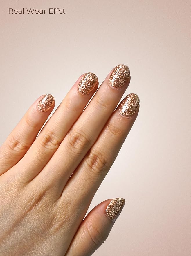 Pre Cured Gel Nail Strips - 44PCS Salon Quality Gel Nail Stickers - Long Lasting Polish Wraps for Women no UV Light Needed Easy Apply & Remove (Gilded Desire Gold)