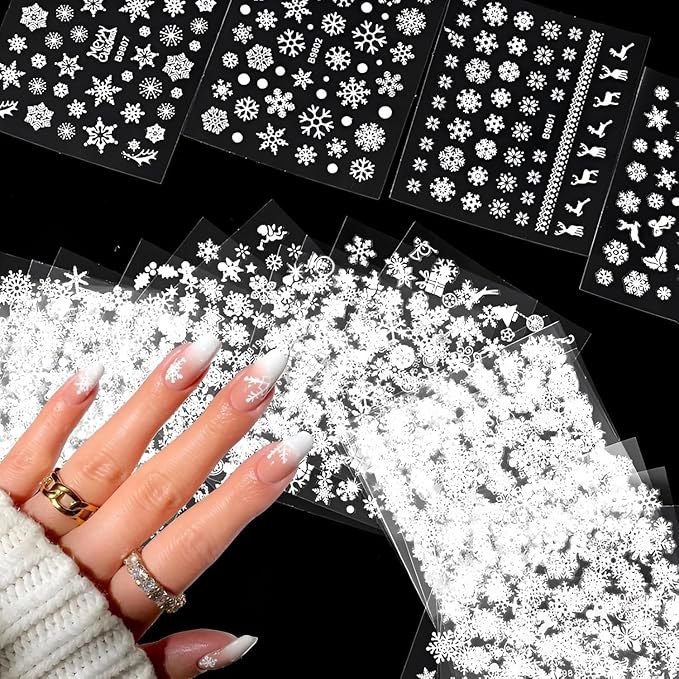 30 Sheets Snowflake Nail Stickers Decals 3D Self-Adhesive White Christmas Nail Art Stickers Santa Claus Elk Snowmen Nail Supplies New Year DIY Nail Decals Accessories