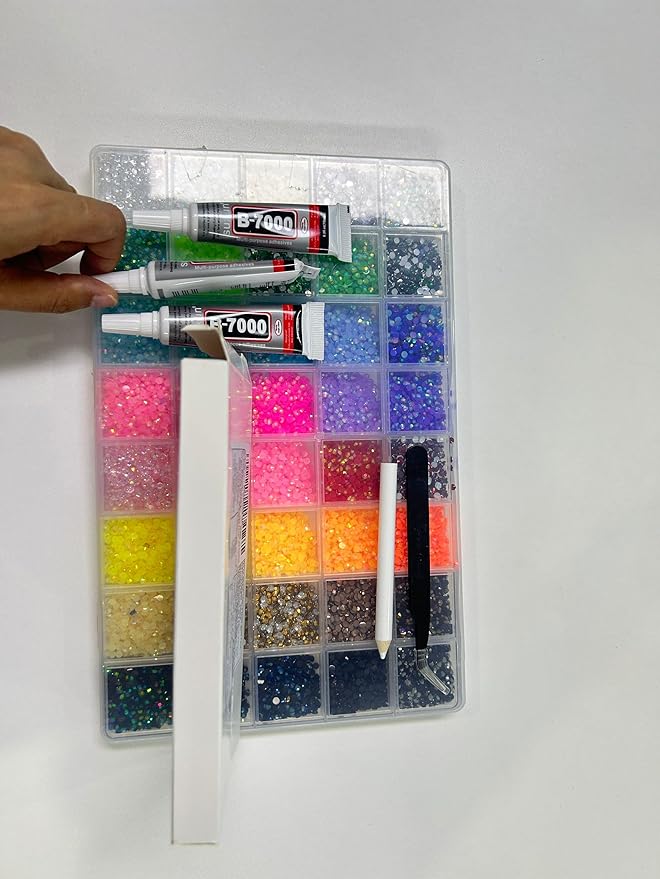Zefy 40 Colors Resin Jelly Rhinestones for Bedazzling, 3mm 32000 Pcs Flatback Gems for Crafting, Bedazzling Kit with 3Pcs B7000 Glue for Clothing Shoes Nail Book Diamond Art