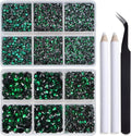 Bymitel Hotfix Crystal Rhinestones Round Gems for Crafts,Mixed 6 Sizes with Wax Pencil Kit, Emerald 1.6-6.3mm SS4-SS30/8000pcs