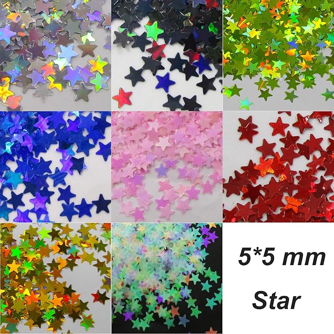80g Mixed Color Star Chunky Glitter Sequins Iridescent Holographic Stars Glitters Flakes Sparkles Sticker Arts Crafts Resin Supplies Nail Art DIY Designs Decor Confetti (Star)
