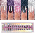 150Pcs Cat Eye Press on Nails, Plauva XS Short Square Cat Eye Nail Tips, Glossy Glitter Fake Nails, Soft Gel Stick On Nails for Women and Girls 15 Sizes