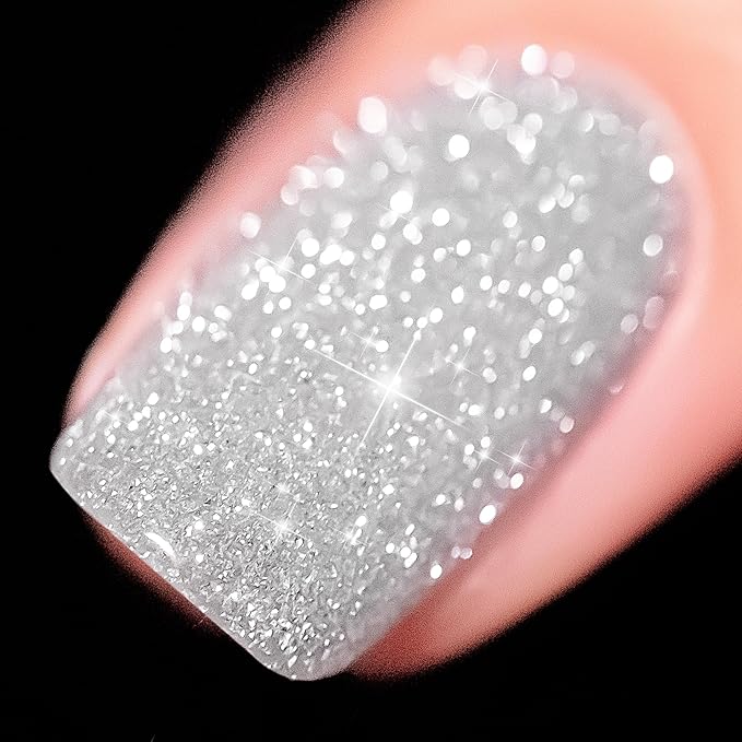 YTD Likomey Reflective Glitter Gel Nail Polish,15ml Silver Flash Diamond Shimmer Nails Gel,Sparkly Shiny Salon Home Fall Winter Manicure UV Color Varnish,SZ003