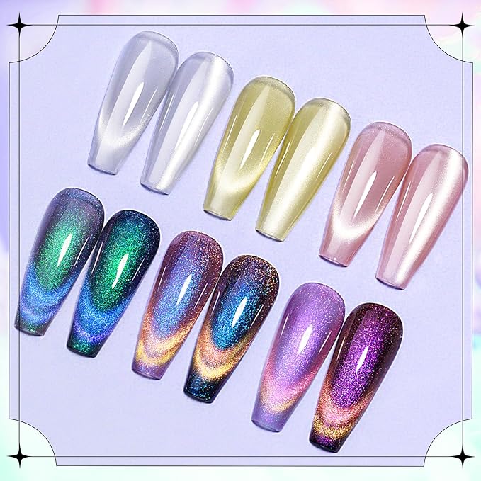 Moonlight Cat Eye Gel Nail Polish and Chameleon Magnetic Nail Polish Cat Eye Gel 12 Colors Cateye Gels Polish with Magnetic Stick Galaxy Wide Cateye Effects for Home DIY Manicure
