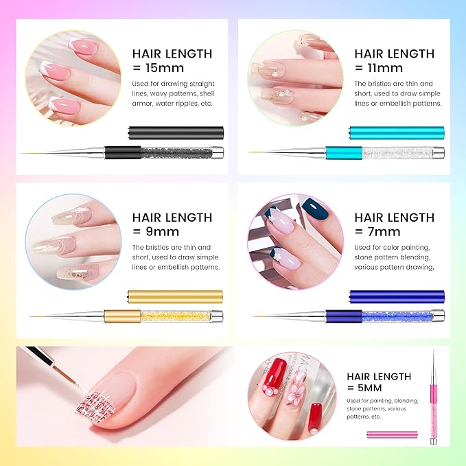 AIJIMEI Gel Polishing Nail Liner Brush 5pcs Of Painting Art Nail Liner Brush Outline Beautiful Patterns.