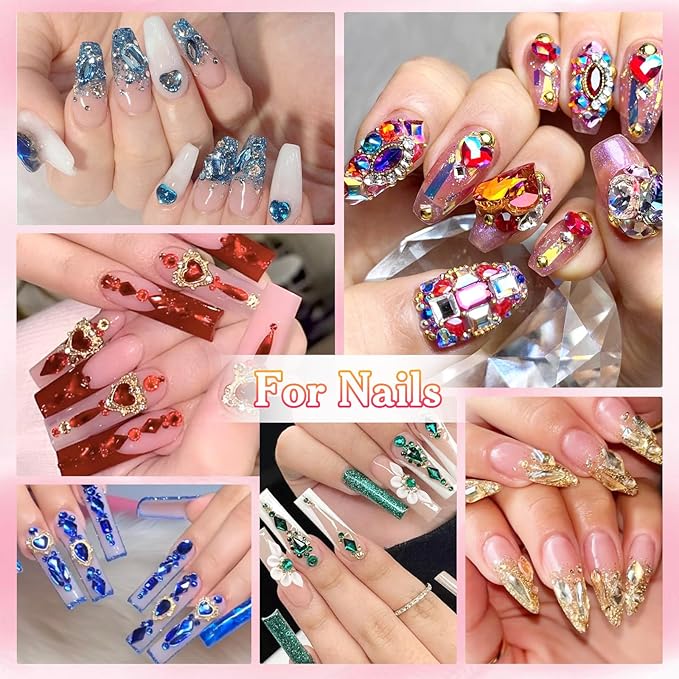 7680Pcs Crystal Nail Rhinestones, 24 Styles Rhinestones for Crafting, Multi Shapes Size Colors Flatback Rhinestone Bedazzled Gems for Nails Face Eyes Makeup Crafts Clothes Tumbler