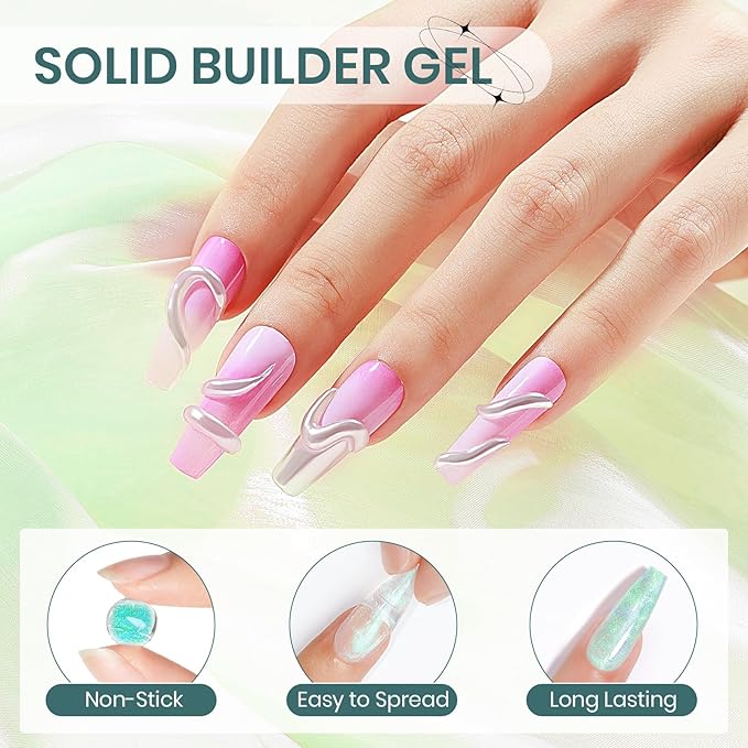 Solid Builder Gel for Nails - Aurora Green 3D Nail Art Non-Stick Hand Hard Gels for Carving Patterns Decoration Nail Extension Gel for Nails Manicure DIY at Home 14g(0.49fl oz)