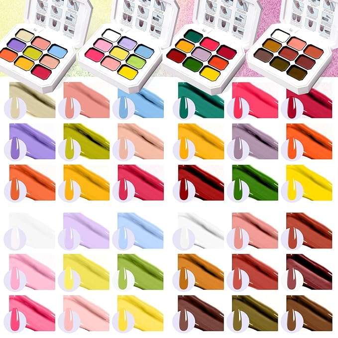 Gradient Painting Gel Set, 9*Plates Ombre Gel Nail Polish Pigment Pat Nails,Long-lasting Silky Texture Highly Saturated French Manicure Soak of UV/Led Home Salon DIY Nail Art A7+A8+X+J