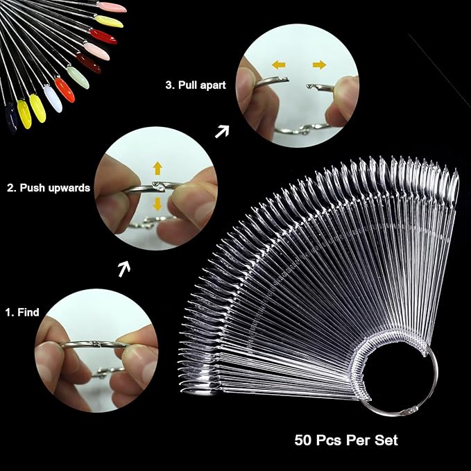 Allstarry 200 Pcs Clear Nail Swatch Sticks with Ring and Numbered Tips Roundhead Shaped Nail Art Polish Display Tips, False Nail Sample Sticks, Sacks of Transparent Nail Practice-Tips for Manicure