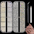 Nail Charms Jewels Manicure Kit with Pickup Pencil and Tweezers, Flatback Rhinestones and Flatback Pearls Nail Gems for Nail Art Face Makeup and Manicure Decor