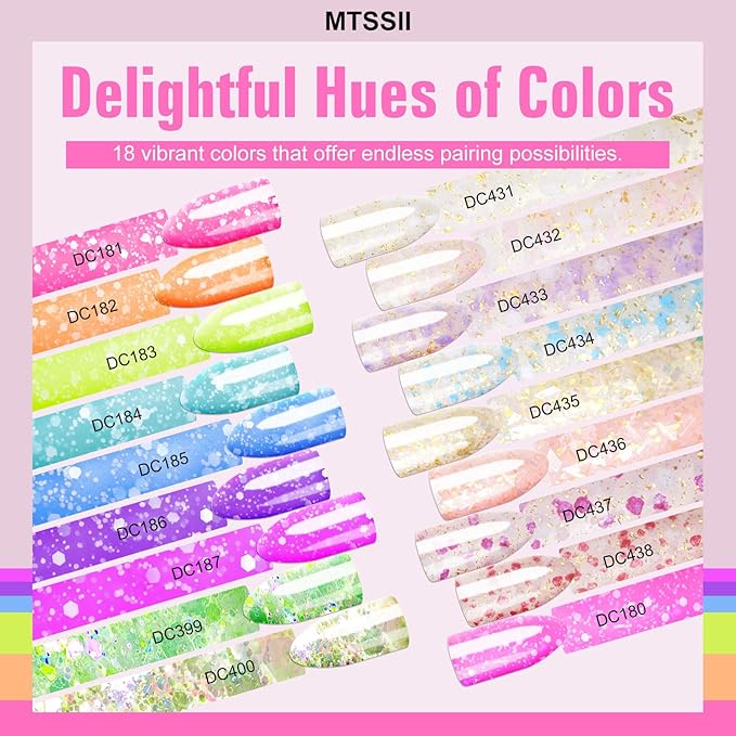 MTSSII 18PCS Gel Nail Polish Set Reflective glitter gel polish Sakura Glitter Fluorescent Color Snowflake Gel Polish Kit - UV LED Nail Art DIY Gifts for Women