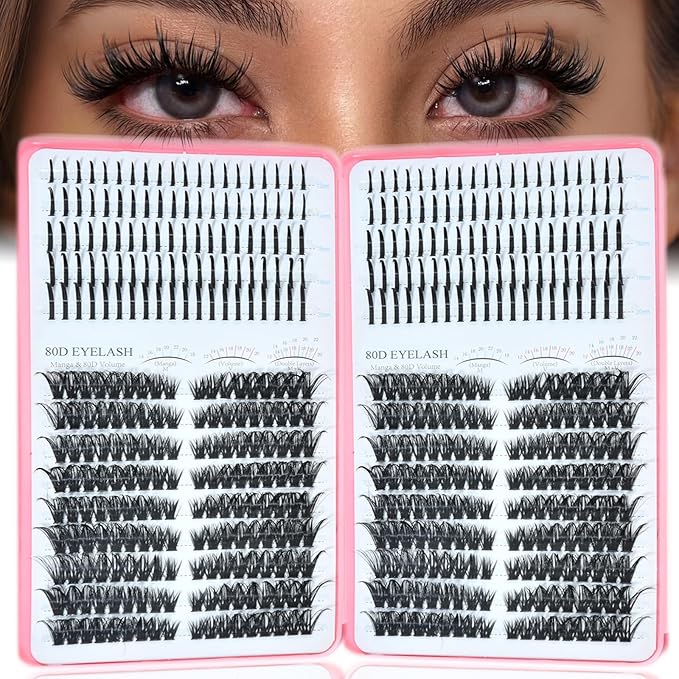 Lash Clusters with Spikes, 80D+80D Left Right Eyelash Clusters Extensions Individual D Curl Fluffy Wispy False Eyelashes DlY Manga Lashes Extension (12-22mm, Left Right Lash Clusters)