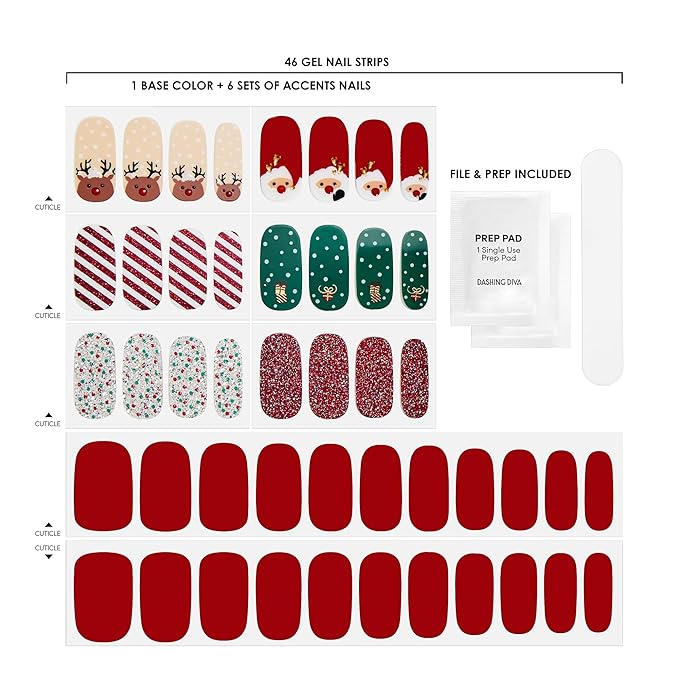 Dashing Diva Gloss Kit - Santa Said So - UV Free, Chip Resistant, Long Lasting Gel Nail Stickers - 3-Piece Manicure Set - Contains 46 Wraps, 2 Prep Pads, 1 File