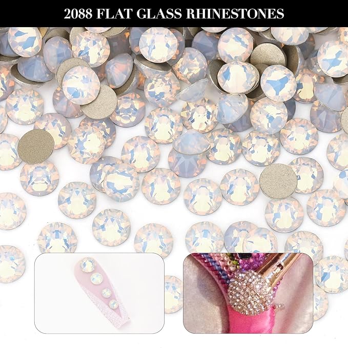 Novani White Opal Rhinestones 1440pcs Flat Back Round Rhinestone Style 2088 Sparkly Crystal Gemstones for Nail Art and Crafting SS20,4.6-4.8mm