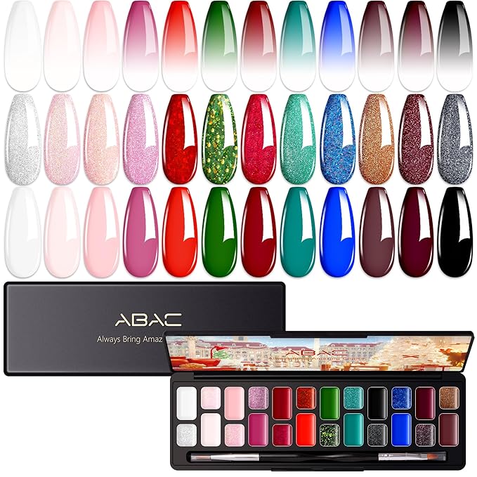 ABAC 24 Colors Christmas Nail Art Gel,Sponge Pat Paint for Ombre Blush Blooming Aura,No Wipe UV/LED Curing Gel for Floral Painting DIY