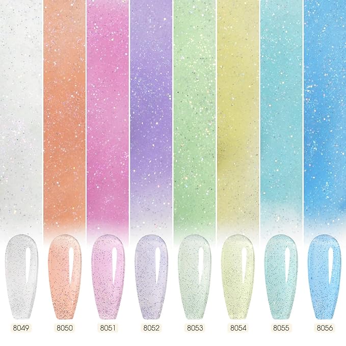 CANNI Gel Polish Glitter Gel Nail Polish Set, 8 Colors Sugar Silver Pink Orange Green Blue Shiny Glitter Gel Polish U V LED Soak Off Fairy Manicure Kit Gift for Women Girls