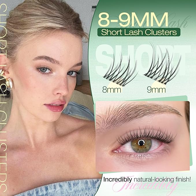 Short Lash Clusters 8-9MM Natural Eyelash Clusters Invisible Band Cluster Eyelash Extensions Wispy Cluster Lashes C Curly Individual Lashes 90PCS DIY Lash Extension by Lvmixwig