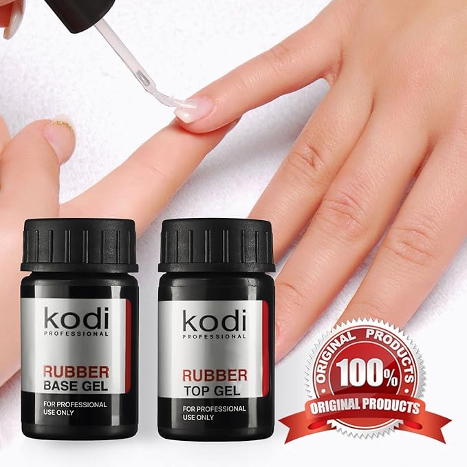 Professional Rubber Top & Base Gel Set By Kodi | 14ml 0.49 oz | Soak Off, Polish Fingernails Coat Kit | For Long Lasting Nails Layer | Easy To Use, Non-Toxic & Scentless | Cure Under LED Or UV Lamp