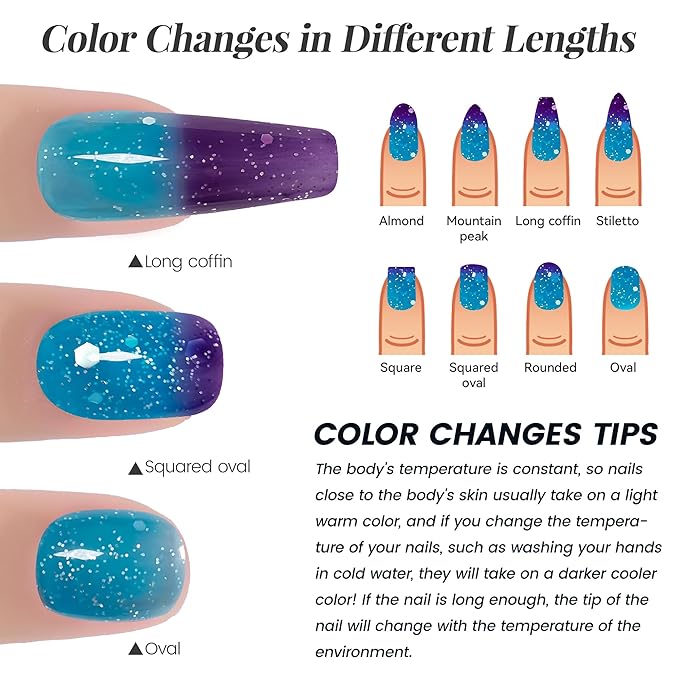 YTD Likomey Color Changing Gel Nail Polish,15ml Turquoise To Deep Blue Chunky Glitter Mood Temperature Change Colors Thermal Ombre Salon Home Fall Winter Manicure UV Nails Varnish,WB03