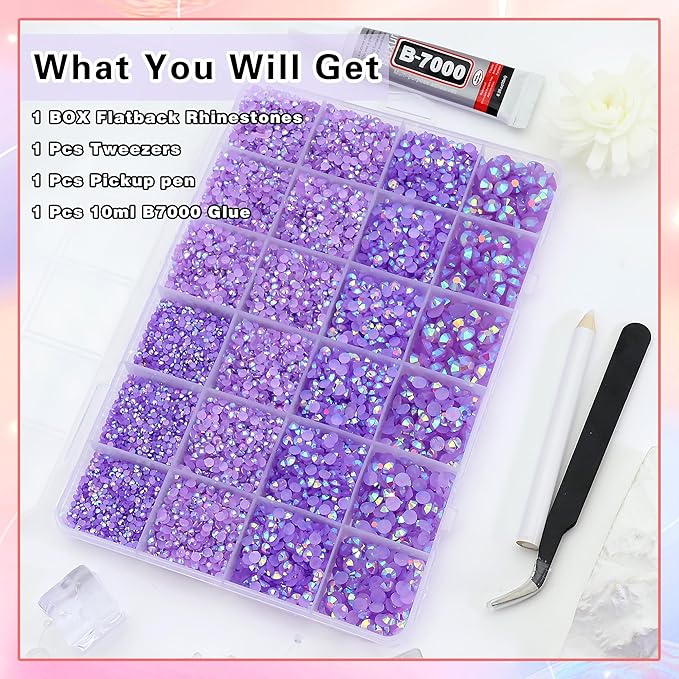 RODAKY Resin Jelly Rhinestones for Crafting Bedazzling,2-6MM Rhinestones for Nails Art,Light Purple AB Nail Rhinestone and Gems,Nail Diamond Flatback Gems Crystals Charms for Nail Design DIY Makeup