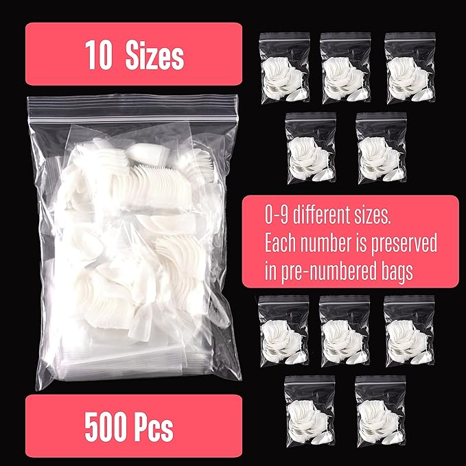NOVO OVO Halloween 500 pcs Half Cover Hawk Curved Raptor Eagle Claw Extra Super Extreme Deep Curve Stiletto False Nail Extension Tips Natural Color Acrylic Nail 10 Sizes for Art Salon In Bag