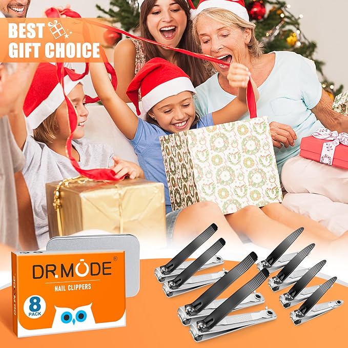DRMODE Finger Nail Clippers Adult - 8 Pack Nail Clippers Set for Men Women with Nail File, Sharp Stainless Steel Fingernail & Toenail Clippers Curved Cutter Trimmer