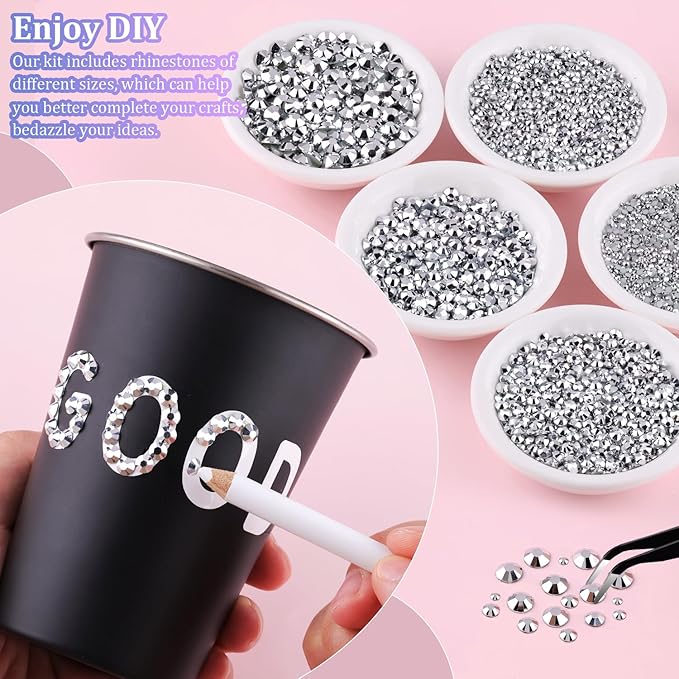 30000Pcs Silver Rhinestones for Bedazzling with B7000 Jewelry Glue, Bedazzler Kit Bulk Flatback Gems, Resin Rhinestones for Crafting Crafts Clothing Shoes Fabric Nail Art Assorted Size 2/3/4/5/6mm