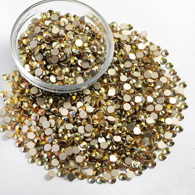 Beadsland Flatback Rhinestones Bulk,14400pcs Gold Rhinestones for Nails Crafts Clothes DIY Decoration, Metal Sunlight, SS20, 4.6-4.8mm