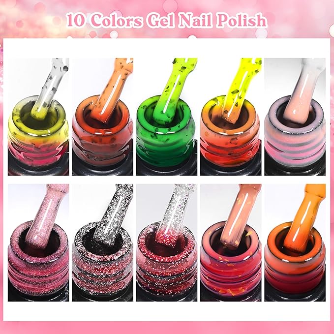 MEET ACROSS 12pcs Glitter Color Changing Gel Nail Polish Set, Thermal Nail Gel Polish Kit, Temperature Color Changing Gel Polish Semi Permanent Soak Off UV Gel for Home Salon