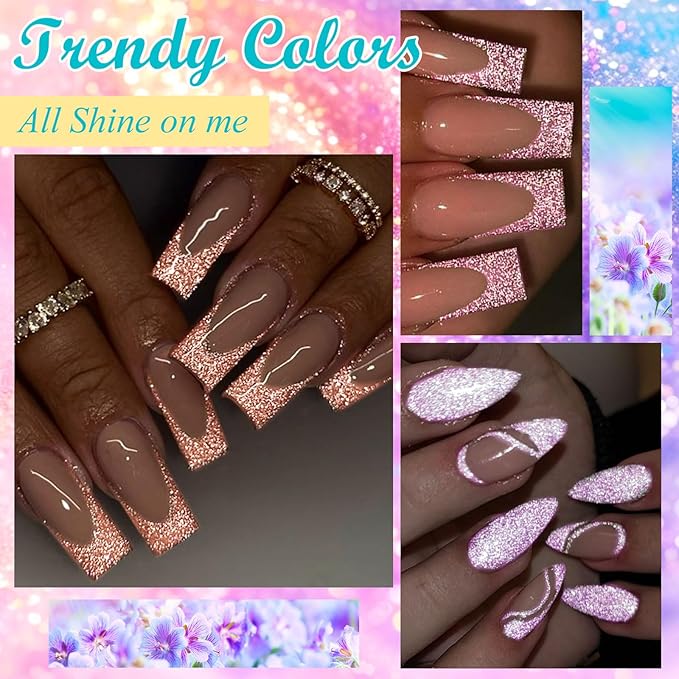 Reflective Glitter Gel Polish Christmas Pink Purple Brown Glitter Sparkly Shiny Disco DJ LED Gel Nail Polish Nail Varnish 12PCS 7ML