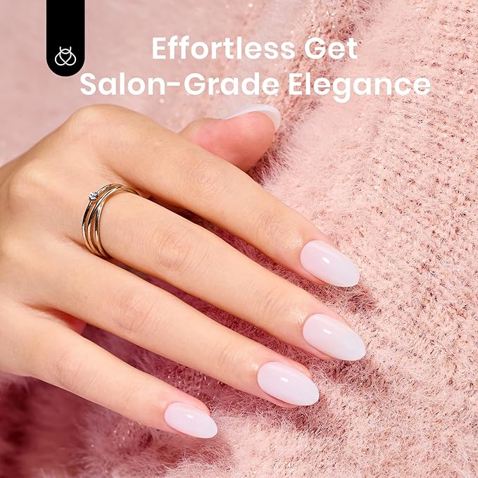 Beetles Press On Nails Short Almond - 4 in 1 Matte Milky White Soft Gel Nail Tips 224PCS Pre-Applied Tip Primer Nails Press ons 16 Sizes Glue on Nails-Perfect for Girls&Women